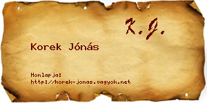 Korek Jónás névjegykártya